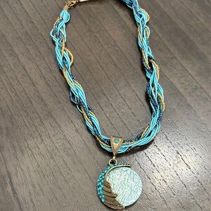 Fashion Jewelry Turquoise and Gold Twisted Necklace